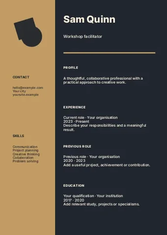 Workshop facilitator · Typographic 2 resume template