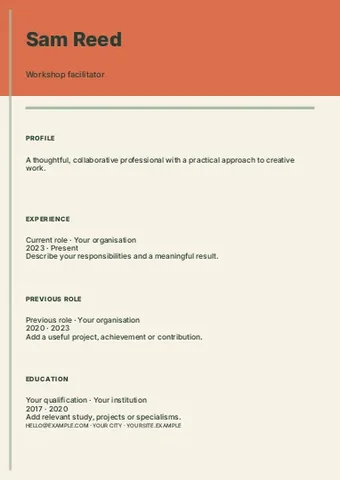Workshop facilitator · Structured resumes resume template