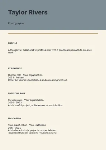 Photography · Elegant resume template