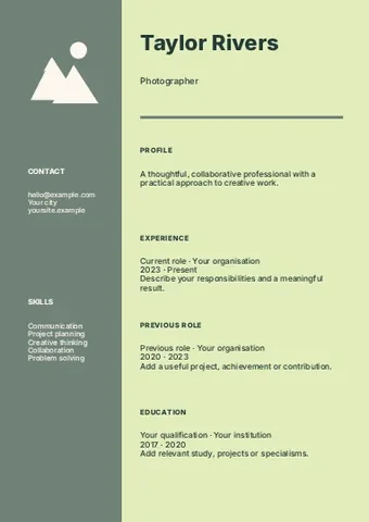 Photography · Geometric resume template