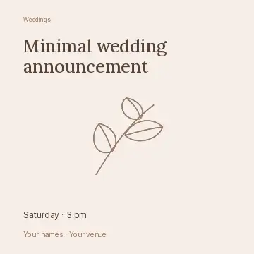 Minimal wedding announcement · Fine-line cover social media post template