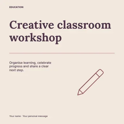 Creative classroom workshop · Columns social media post template