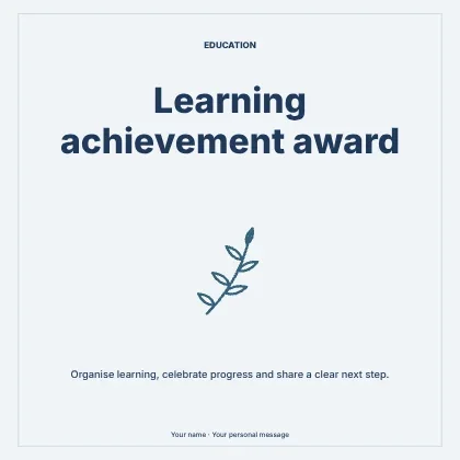 Learning achievement award · Framed social media post template