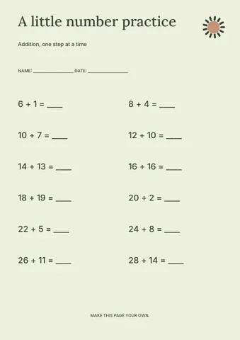 A little number practice · Botanical worksheet template