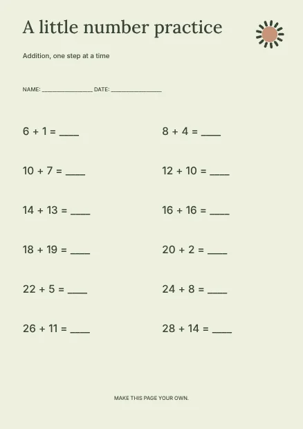 A little number practice · Botanical worksheet template