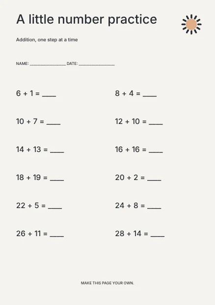 A little number practice · Minimal worksheet template
