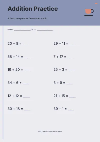 Addition Practice · Modern worksheet template