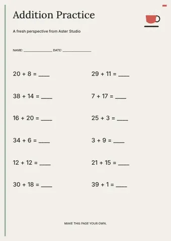 Addition Practice · Signal worksheet template