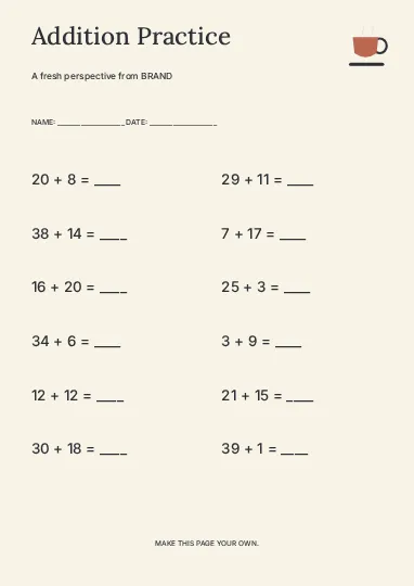 Addition Practice · Studio worksheet template