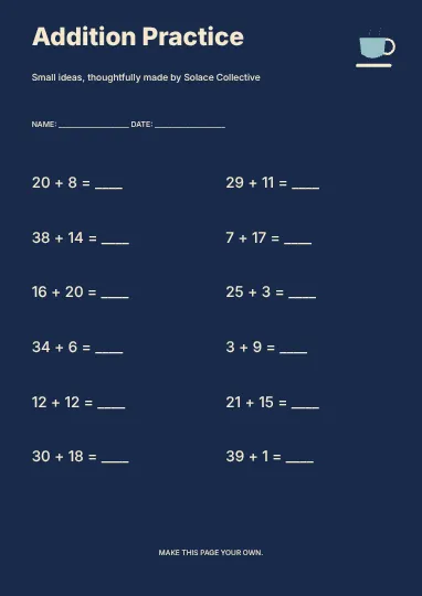 Addition Practice · Column worksheet template