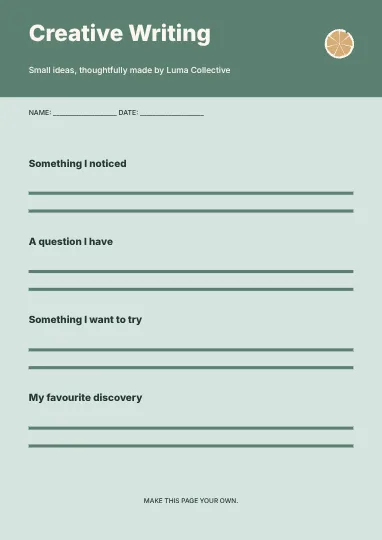 Creative Writing · Orbit worksheet template