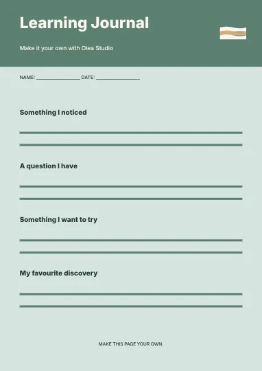 Learning Journal · Orbit worksheet template