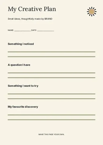 My Creative Plan · Studio 2 worksheet template