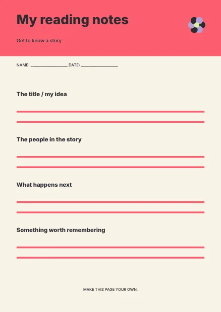 My reading notes · Bold worksheet template