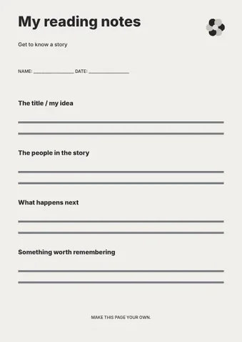 My reading notes · Monochrome worksheet template