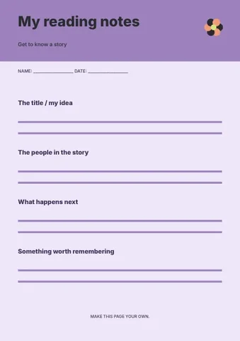 My reading notes · Playful worksheet template