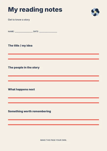 My reading notes · Swiss worksheet template