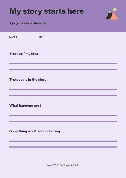 My story starts here · Playful worksheet template