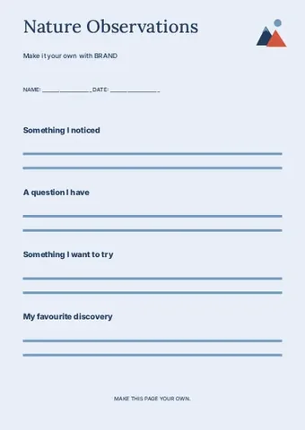 Nature Observations · Contour worksheet template
