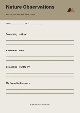 Nature Observations · Typographic worksheet template