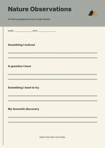 Nature Observations · Classic worksheet template