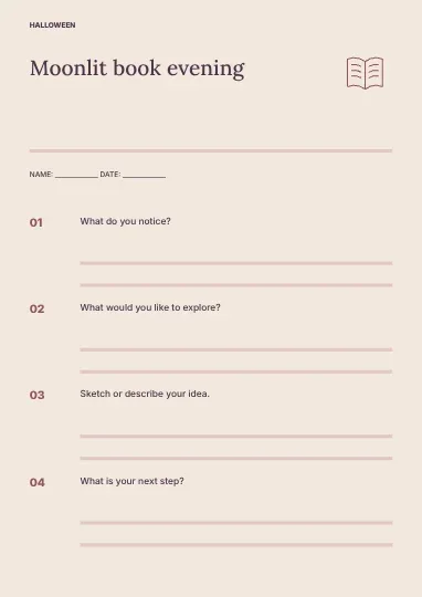 Moonlit book evening · Editorial worksheet template