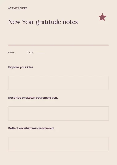 New Year gratitude notes · Structured worksheet template