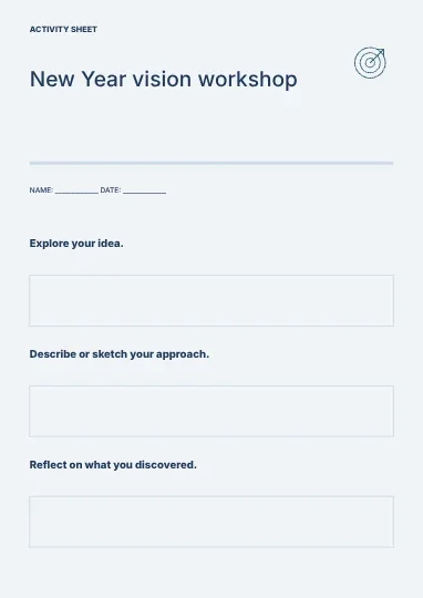 New Year vision workshop · Structured worksheet template