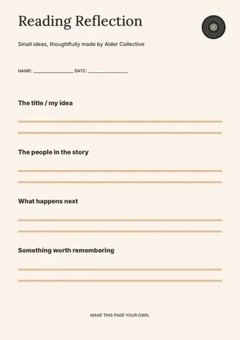 Reading Reflection · Contour worksheet template