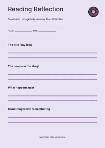 Reading Reflection · Gallery worksheet template