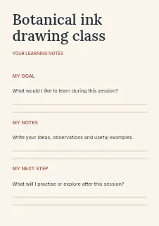 Botanical ink drawing class worksheet · Structured worksheets worksheet template