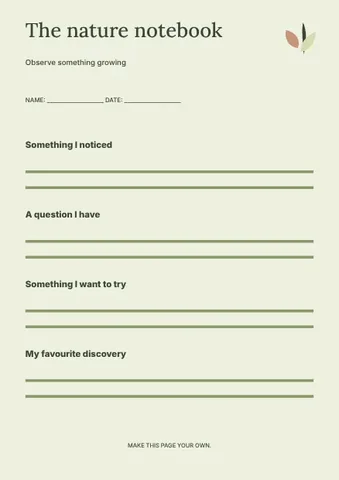 The nature notebook · Botanical worksheet template