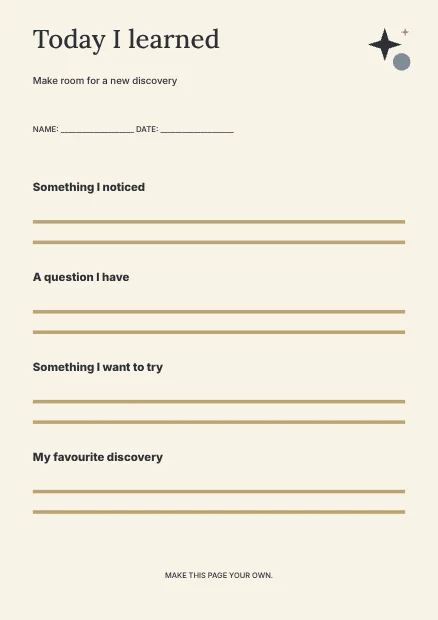 Today I learned · Elegant worksheet template