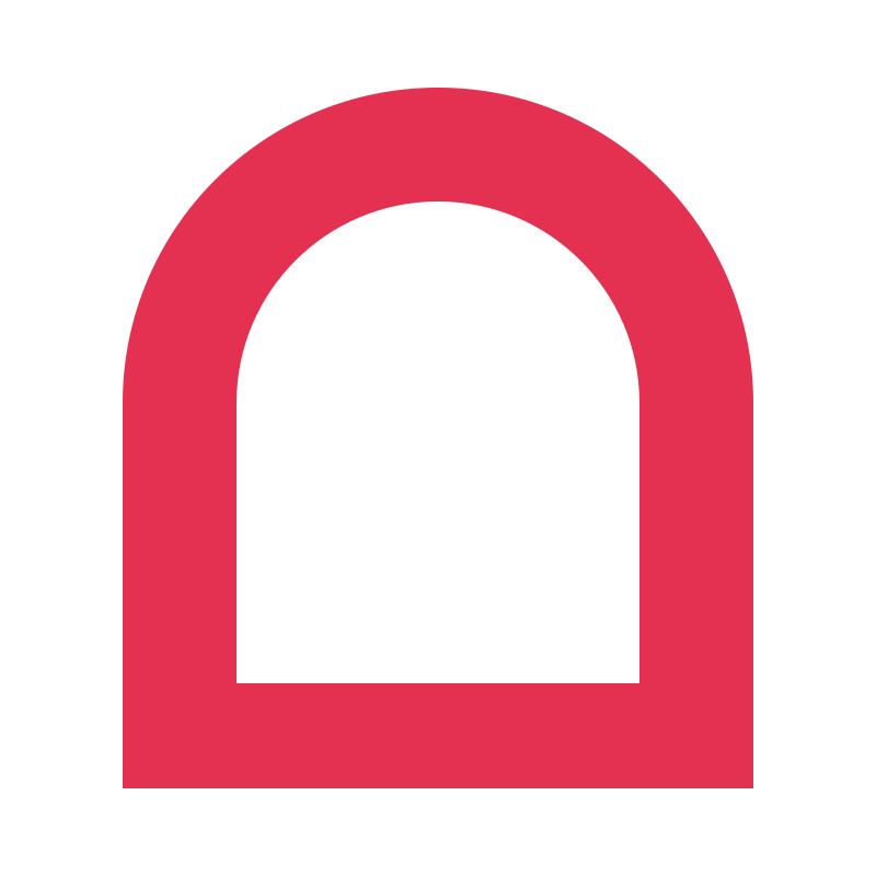 A red arch outline with a straight base and an open interior.
