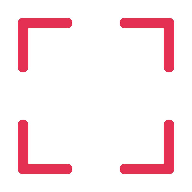 Four red right angled corner brackets form an open square frame.