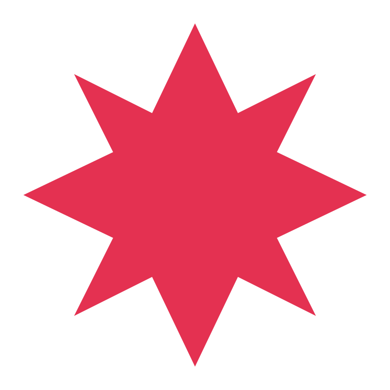 A red star with eight evenly spaced points.