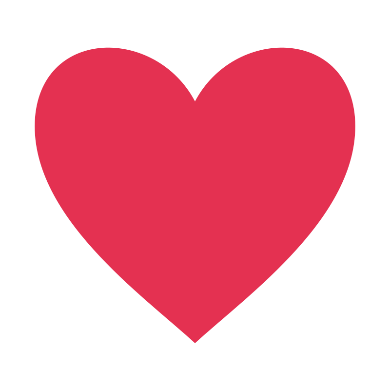 A solid red heart with two rounded lobes and a pointed base.