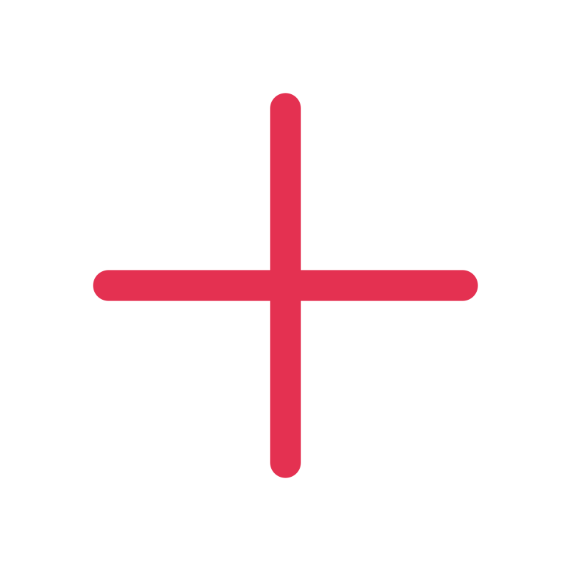 A thick red plus symbol with equal horizontal and vertical arms.