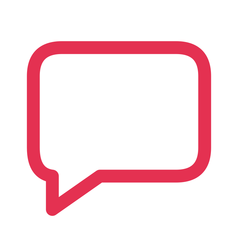 A rounded red speech bubble outline with a small tail.