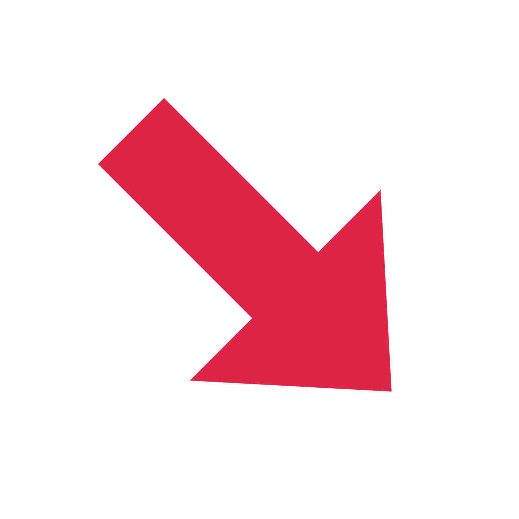 A block arrow points down right with open space around its edges.