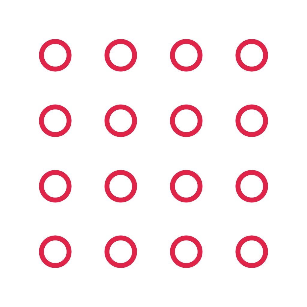 A 4 by 4 arrangement of circle grid marks leaves transparent space between the motifs.