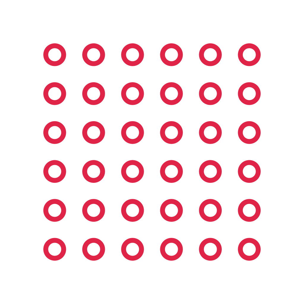 A 6 by 6 arrangement of circle grid marks leaves transparent space between the motifs.