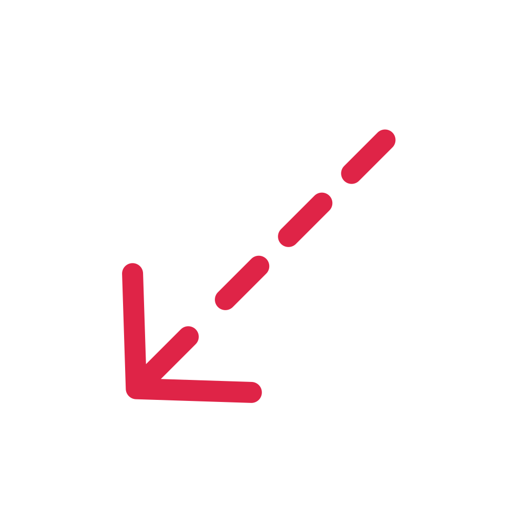A dashed arrow points down left with open space around its edges.