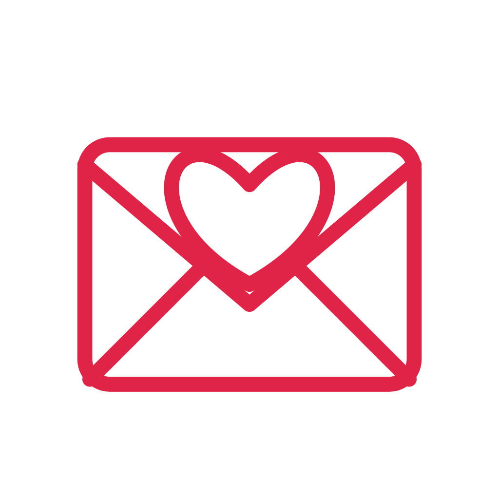 A heart sits inside the flap lines of a wide envelope.