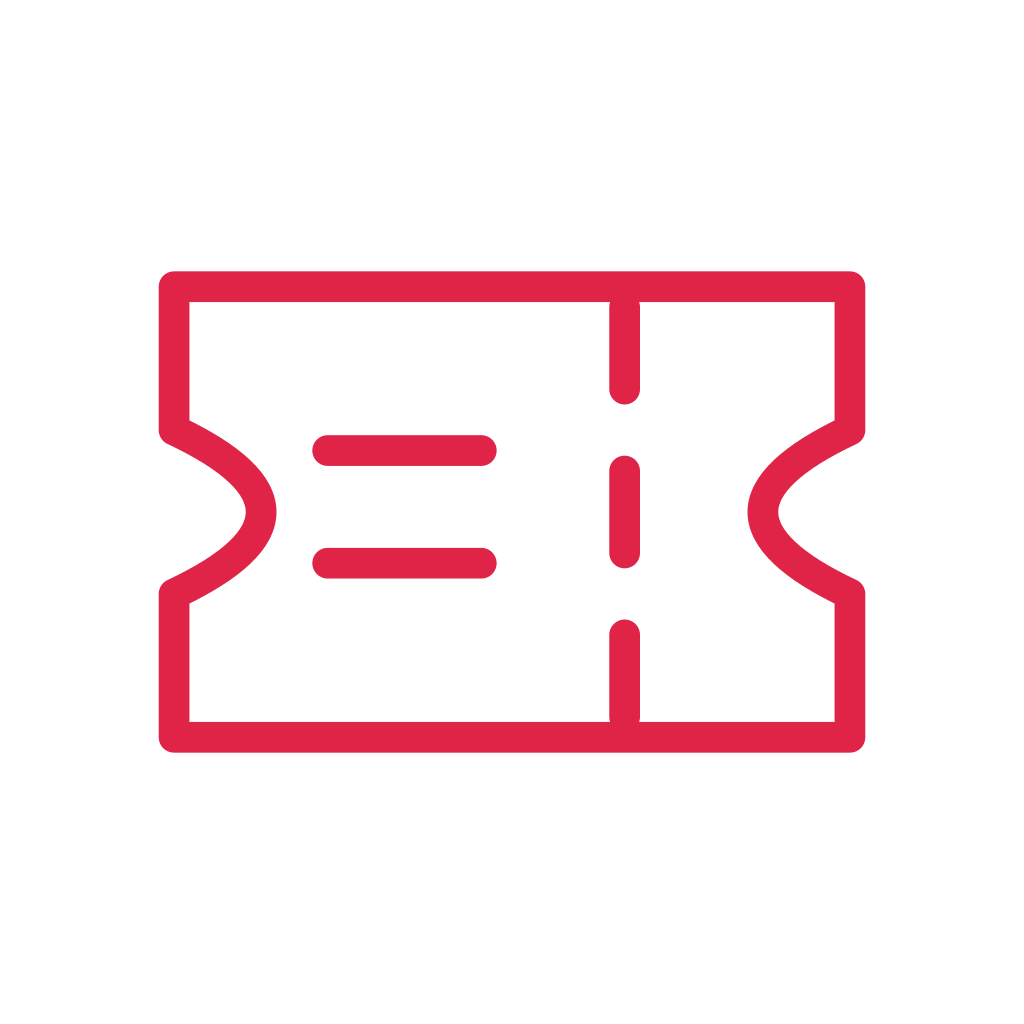 A horizontal ticket has inward curved notches and a perforated stub line.