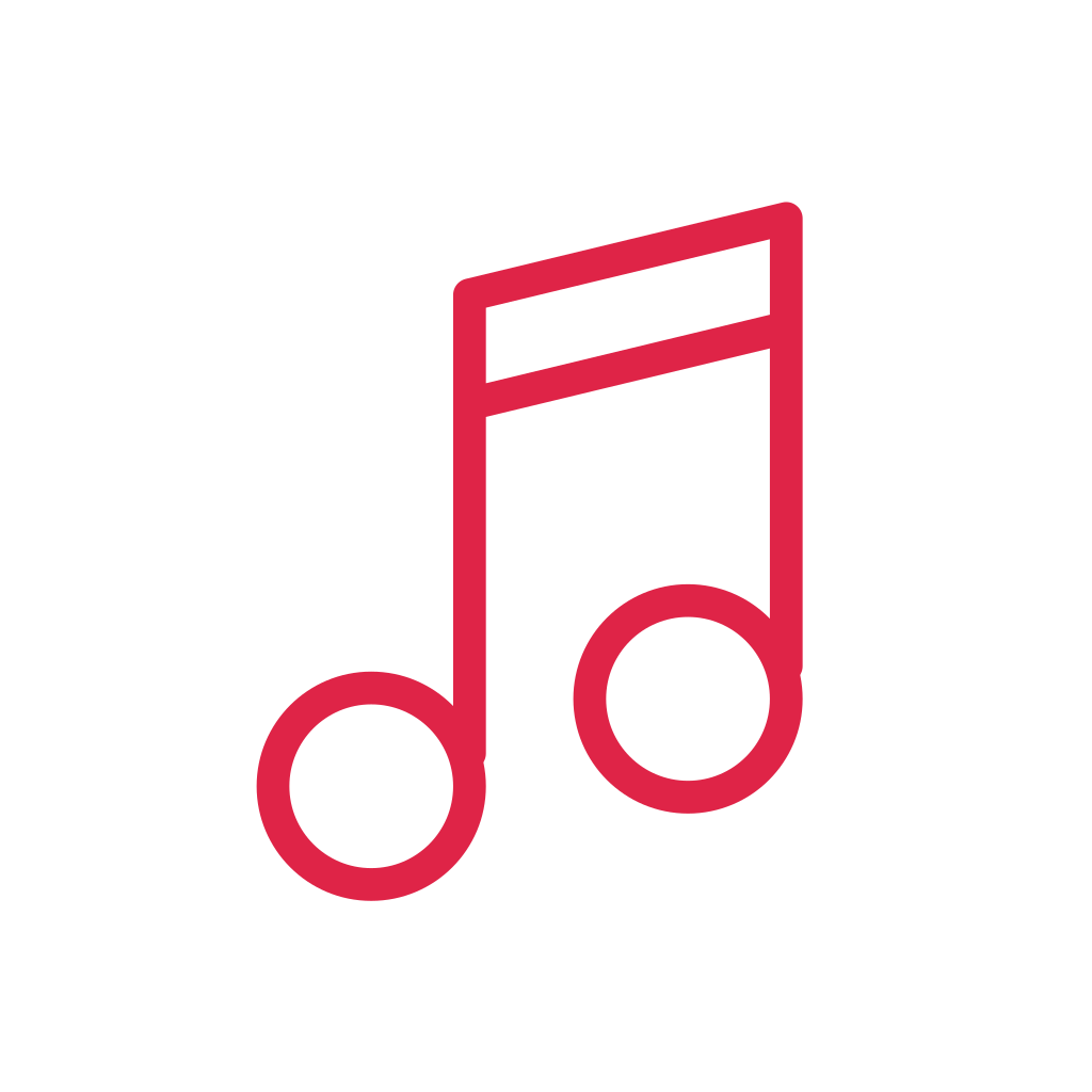 An outlined pair of musical notes joined by a sloping beam.
