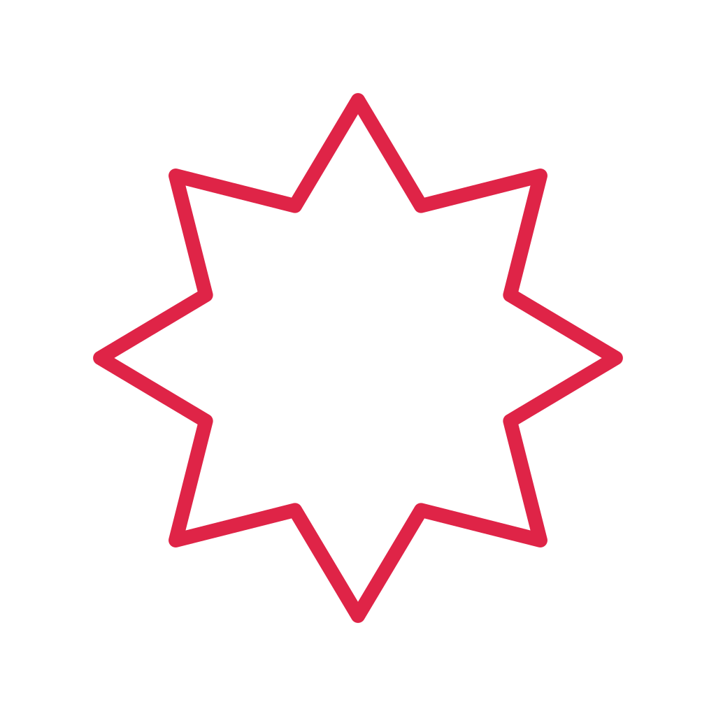 A outline radial badge has 8 evenly spaced outward points.