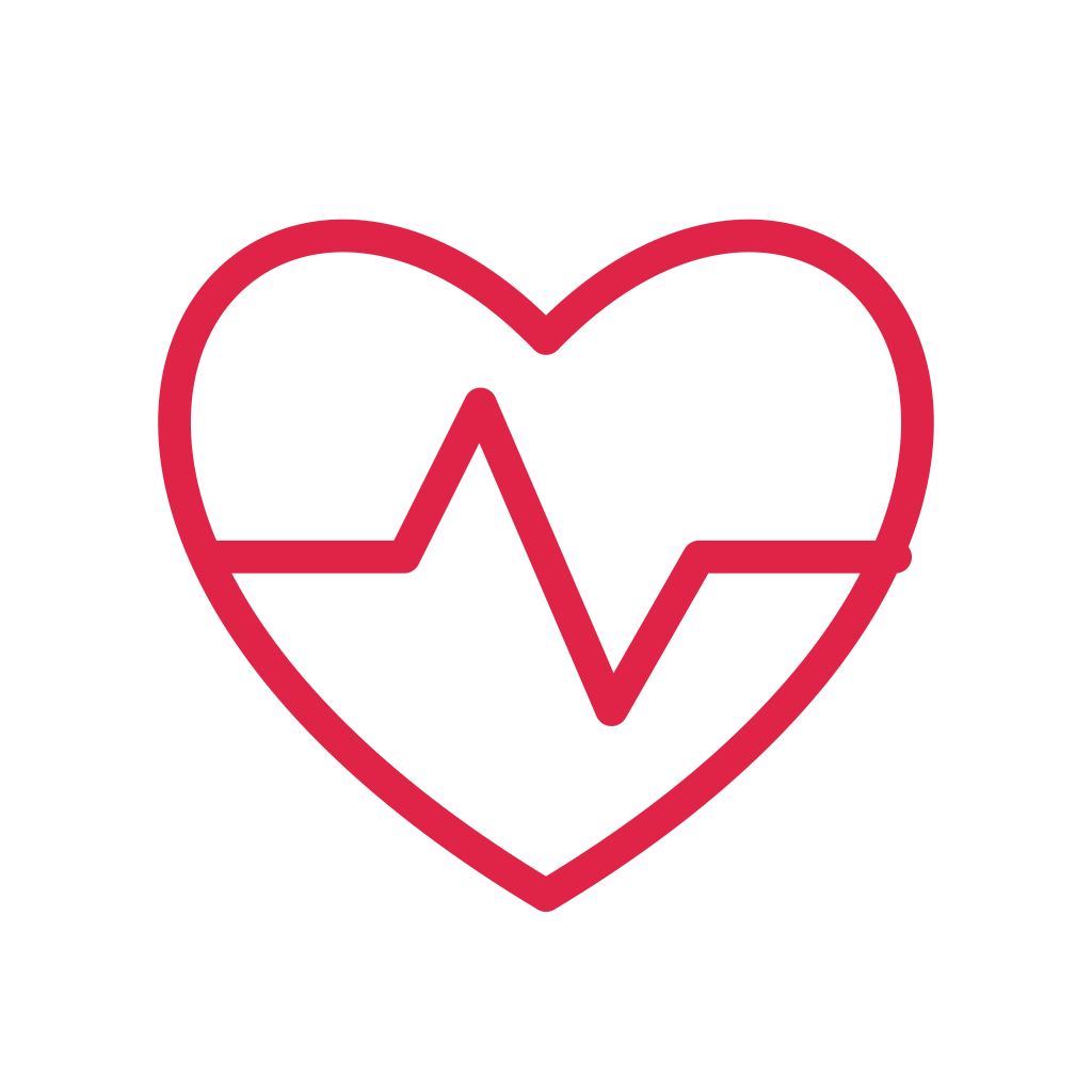 A heart outline contains a short zigzag pulse line.