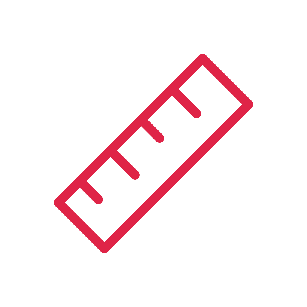 A diagonal rectangular ruler contains four short measurement ticks.