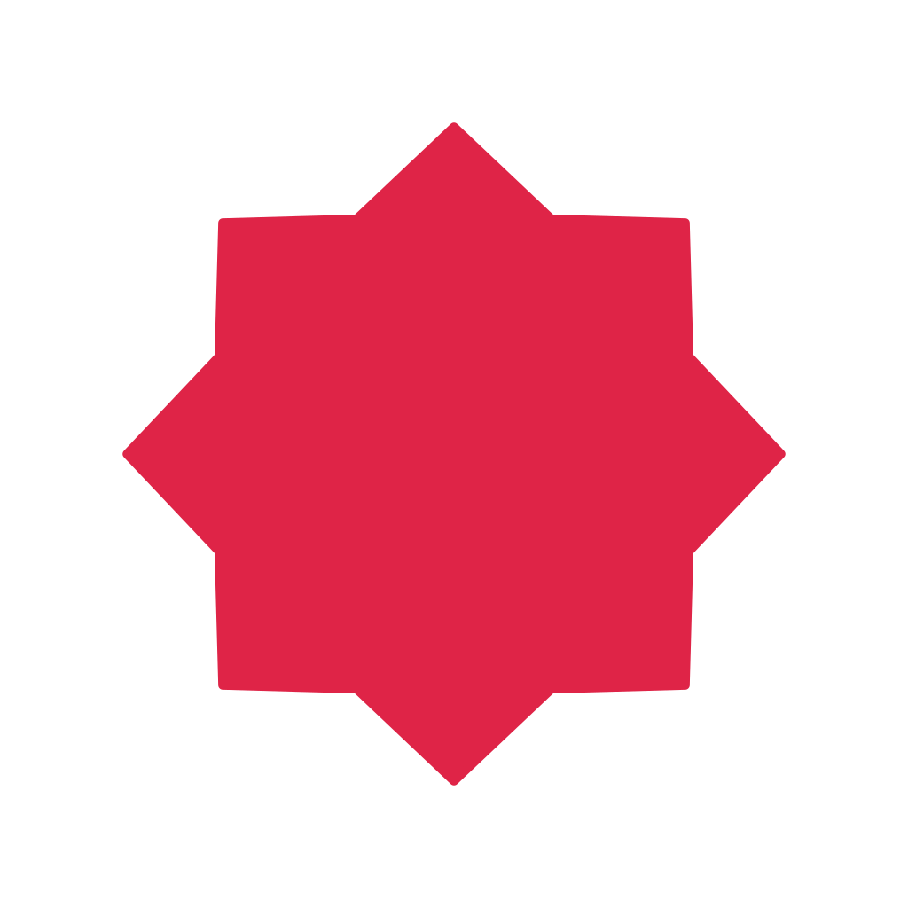 A soft radial badge has 8 evenly spaced outward points.